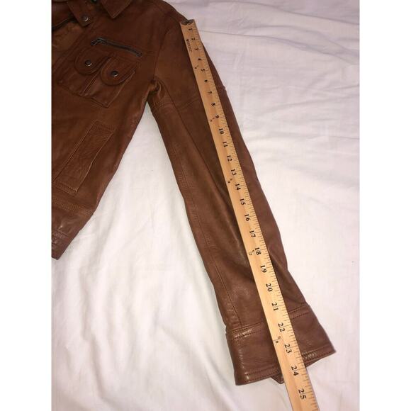 Theory Atara Leather Jacket Size P or XS Brown Moto Trucker Made in Italy Soft - Picture 8 of 14
